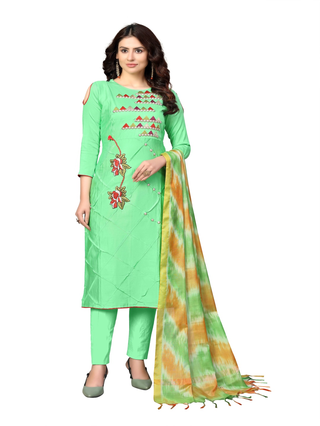 

HERE&NOW Embroidered Unstitched Dress Material, Lime green