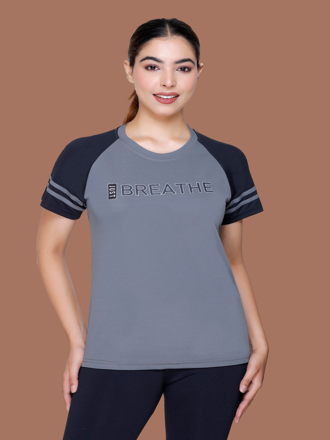 

White Moon Women Typography Printed Round NeckT-shirt, Grey