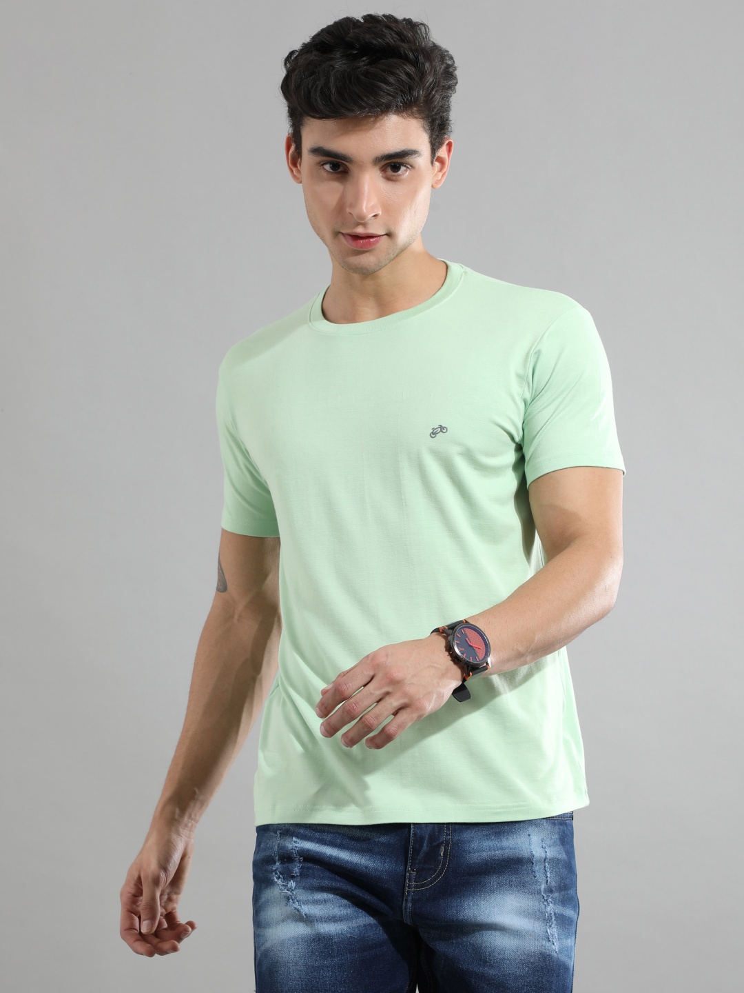 

GREEN AGE Men Solid Round Neck Bamboo Relaxed Fit T-shirt