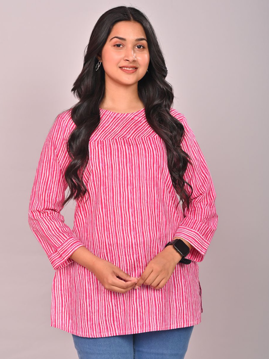 

FABRU Printed Pure Cotton Kurti, Pink