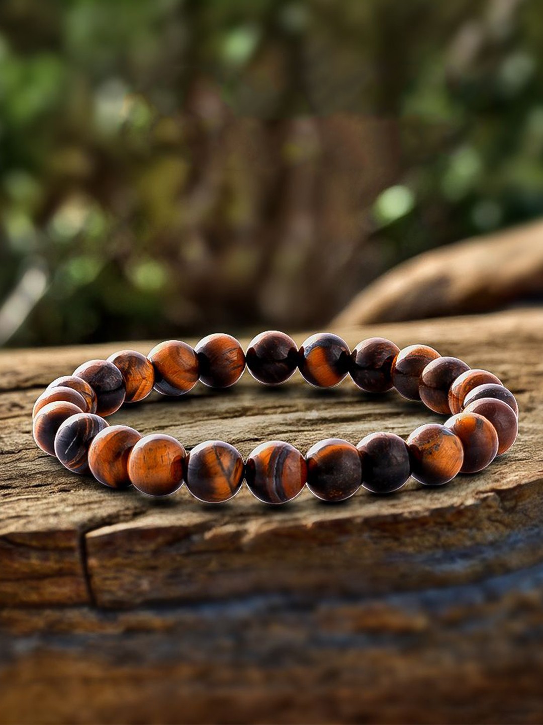 

BLACK MAMBA Unisex Tiger Eye Natural Stone Stretchable Bracelet, Brown