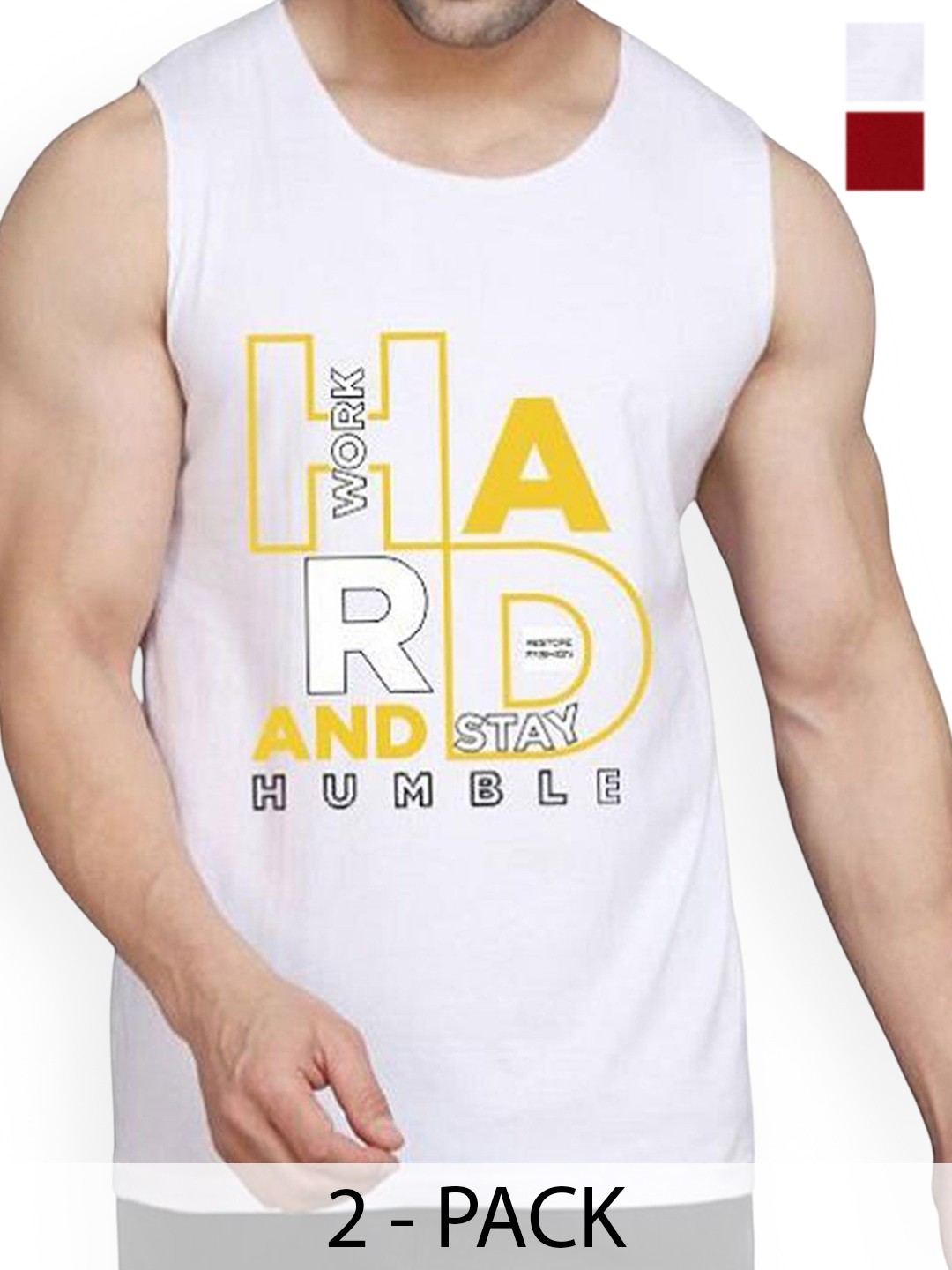 

WOOSTRO Pack Of 2 Printed Combed Cotton Gym Vest RS26 CMB (HARD WHITE) (HARD MAROON)