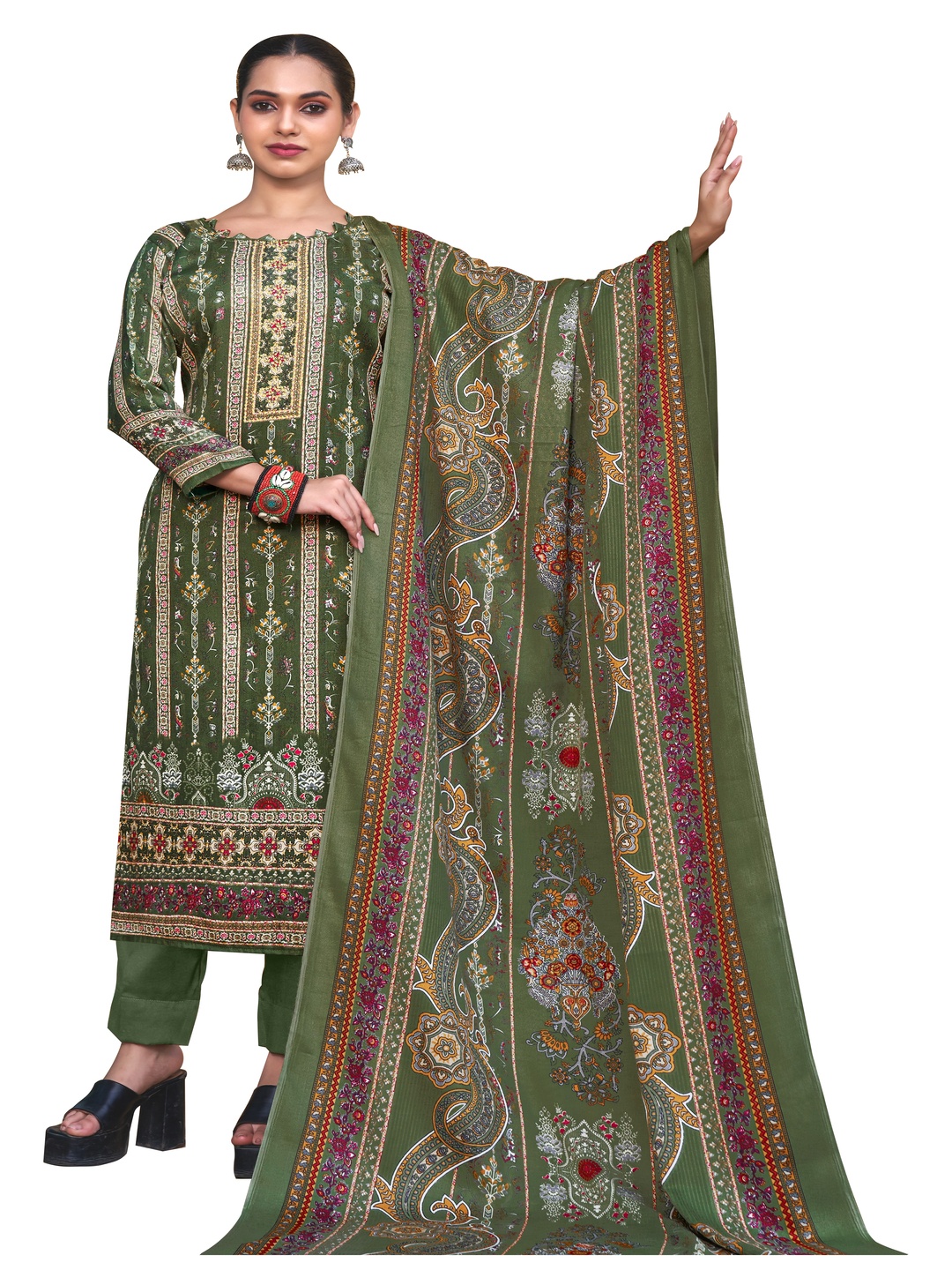 

DRAVINAM Trends Floral Printed Unstitched Dress Material, Green