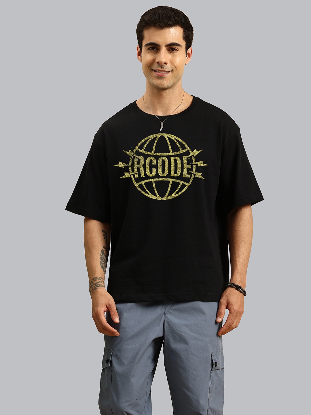 

R.Code by The Roadster Life Co. Men Printed Applique T-shirt, Black