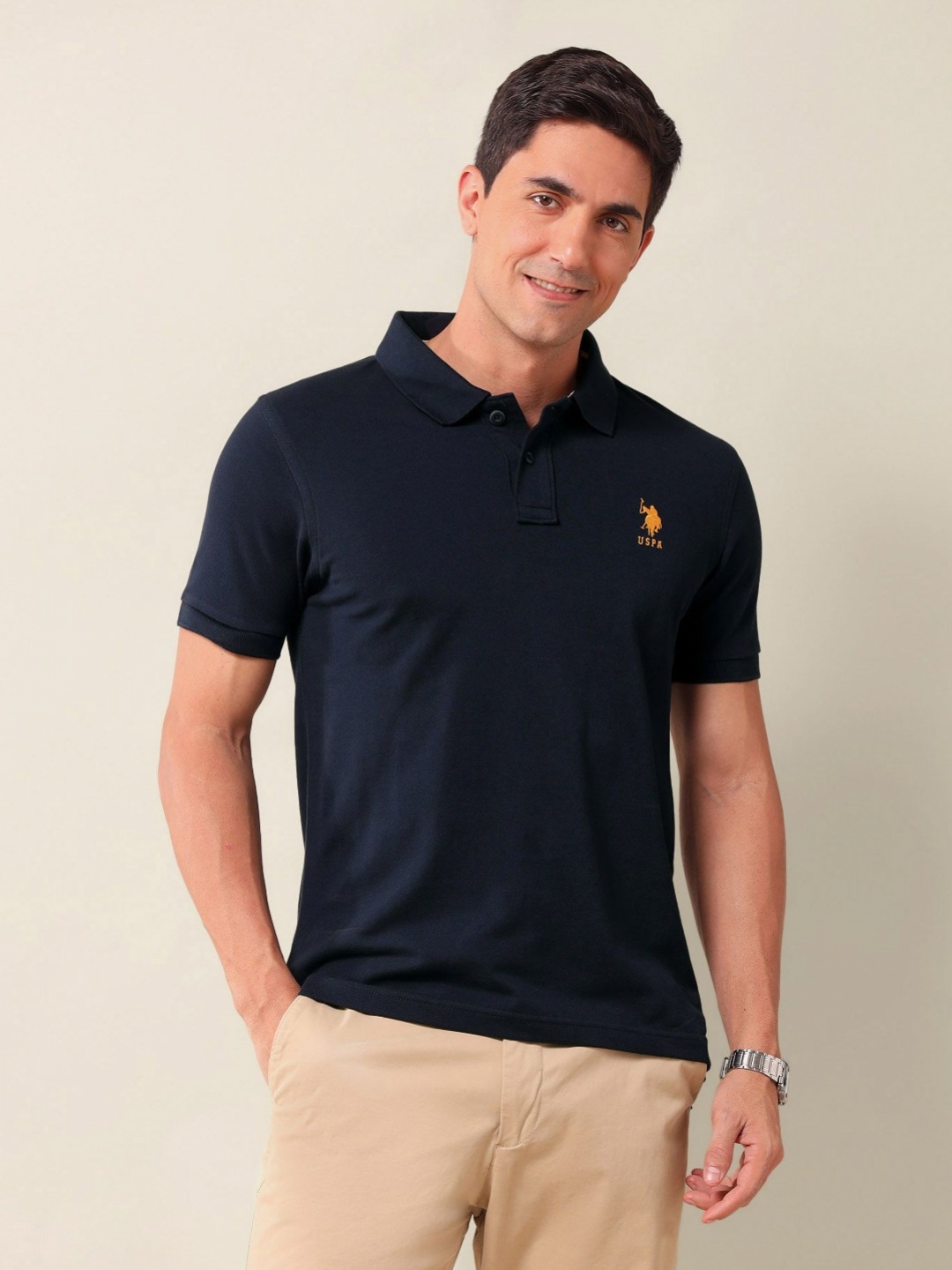 

U.S. Polo Assn. Men Solid Polo Collar Cotton Slim Fit T-shirt, Blue