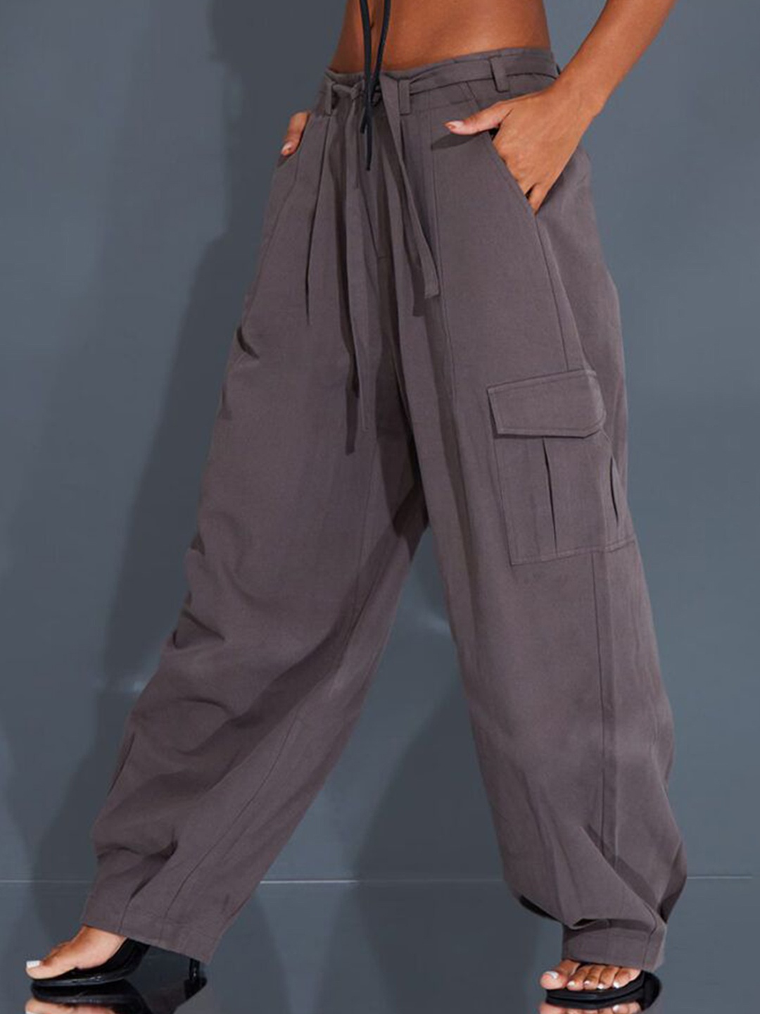 

LA CHIC PICK Women Cotton Oversized Fit Cargo Trousers, Grey