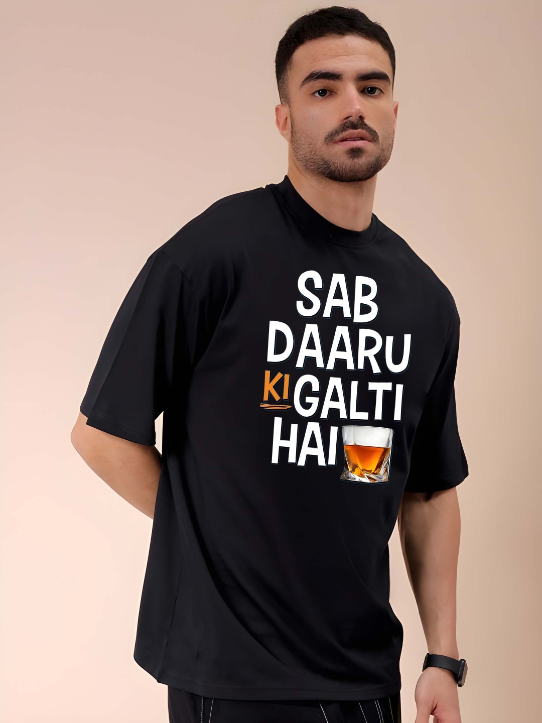 

Moda Rapido Men Drop-Shoulder Sleeves Pure Cotton T-shirt, Black