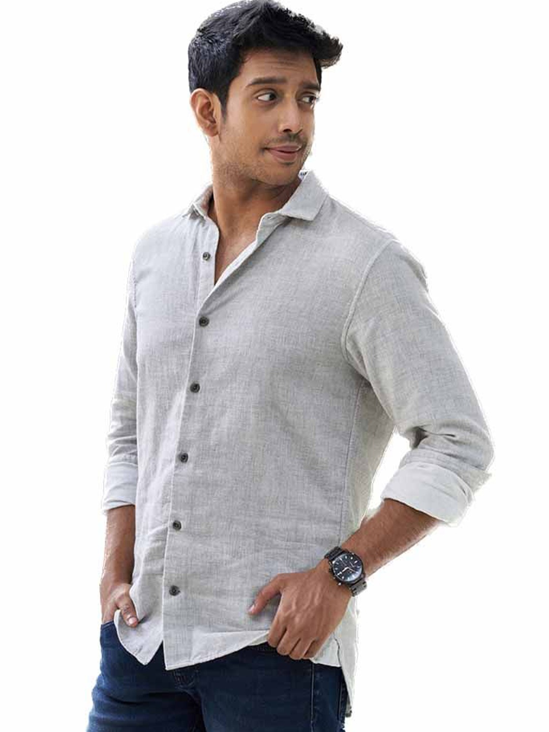 

PINK SUPPLY Men Classic Fit Spread Collar Solid Cotton Casual Shirt, Grey