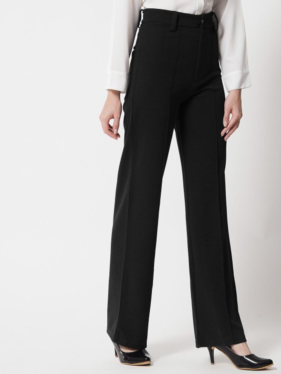 

SHINE N SHOW Women Relaxed Straight Fit High-Rise Formal Trouser, Black