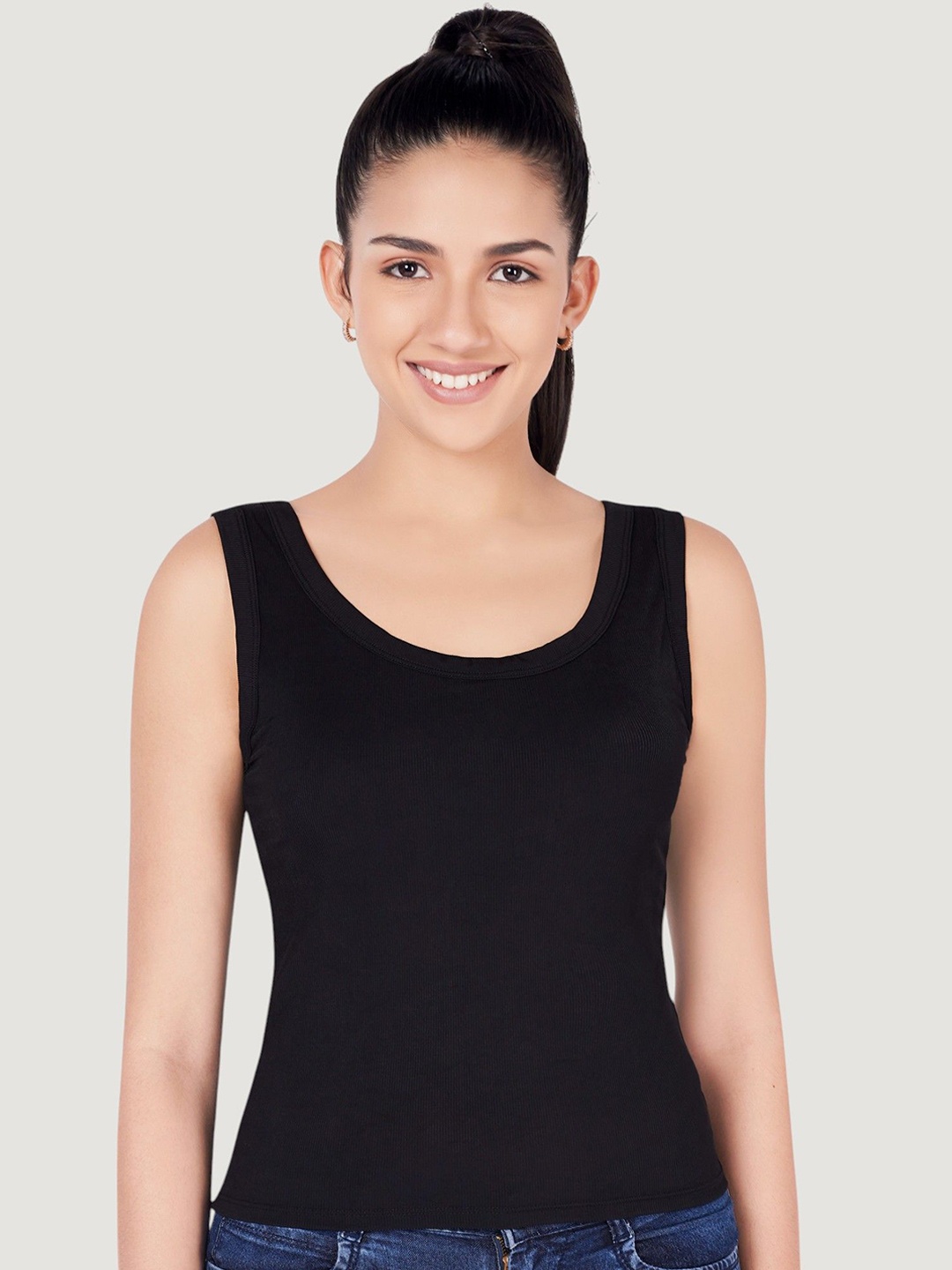 

PLUMBURY Lightly Padded Camisole With Built-In Shelf Bra, Black