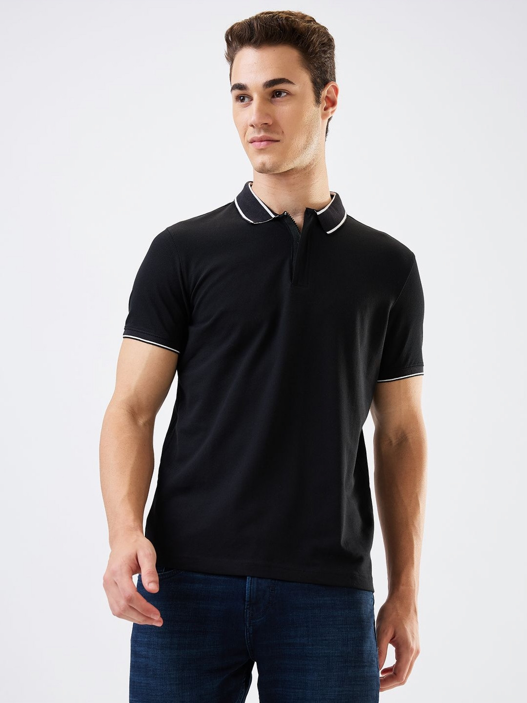 

SPYKAR Men Solid Polo Collar Cotton Slim Fit T-shirt, Black