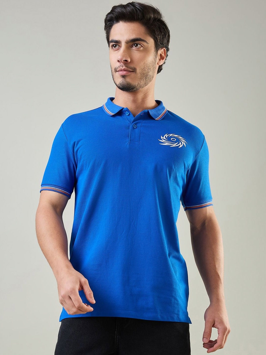 

FanCode Men Graphic Printed Polo Collar Cotton T-shirt, Blue