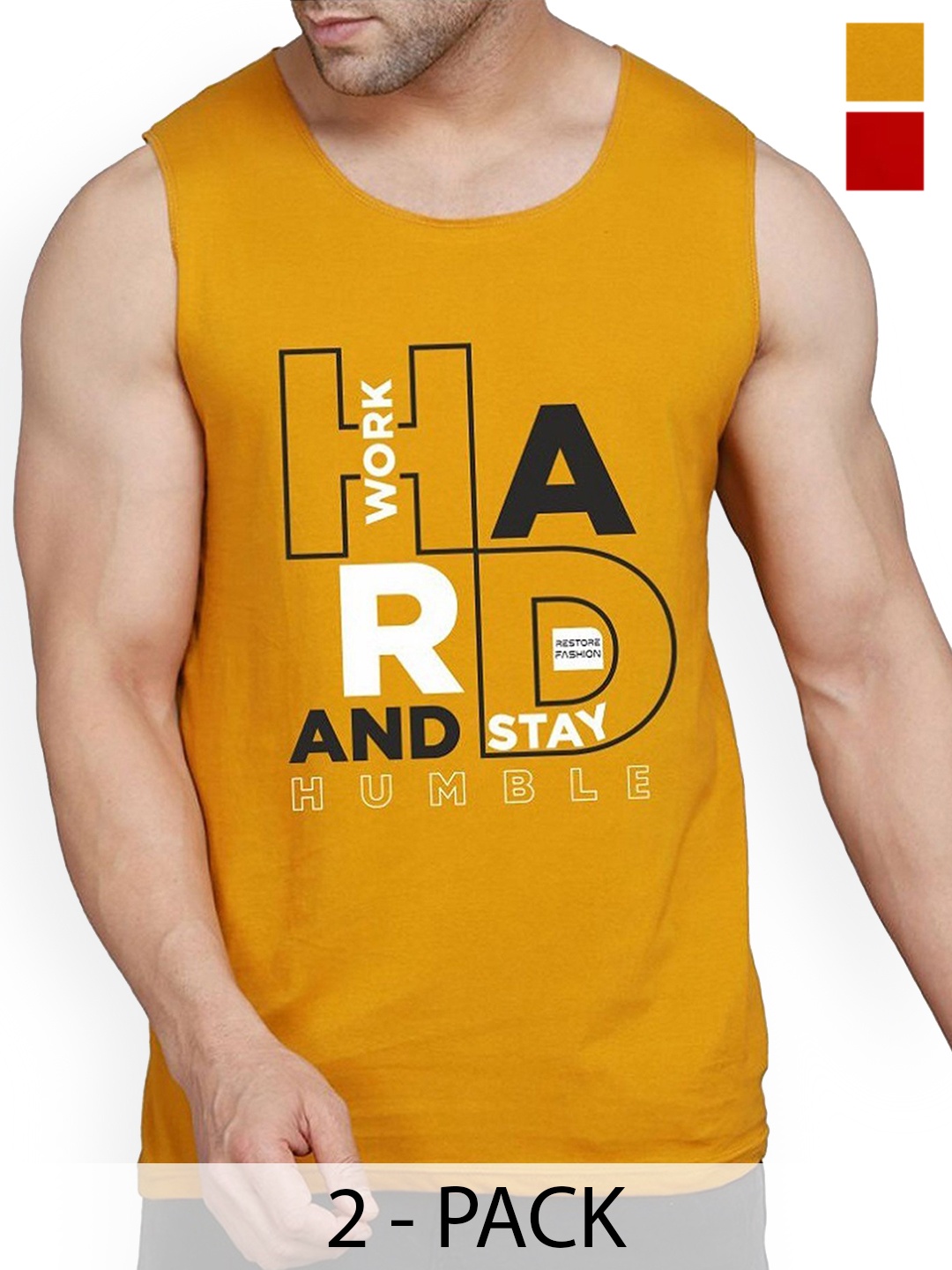 

Woostro Pack Of 2 Printed Cotton Gym Vests RS26 CMB (HARD MUSTARD) (HARD RED)