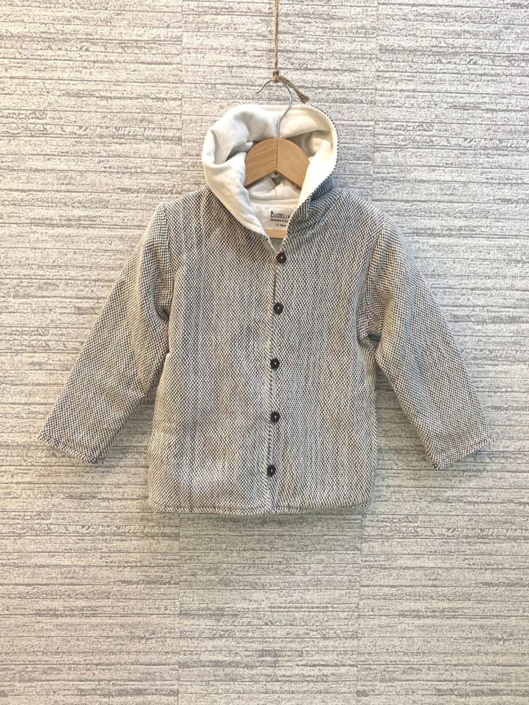 

EARTHY TWEENS Relaxed Fit Hooded Cotton Wool Jacket, Grey