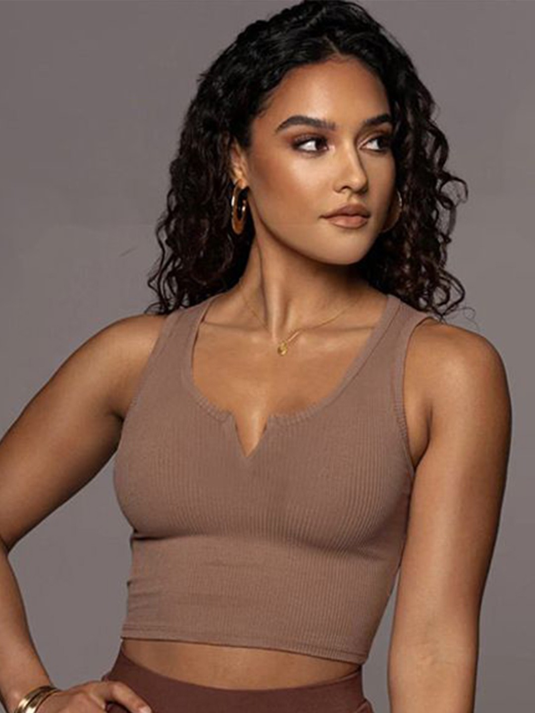 

StyleCast x Revolte Women Cotton Crop Top, Brown