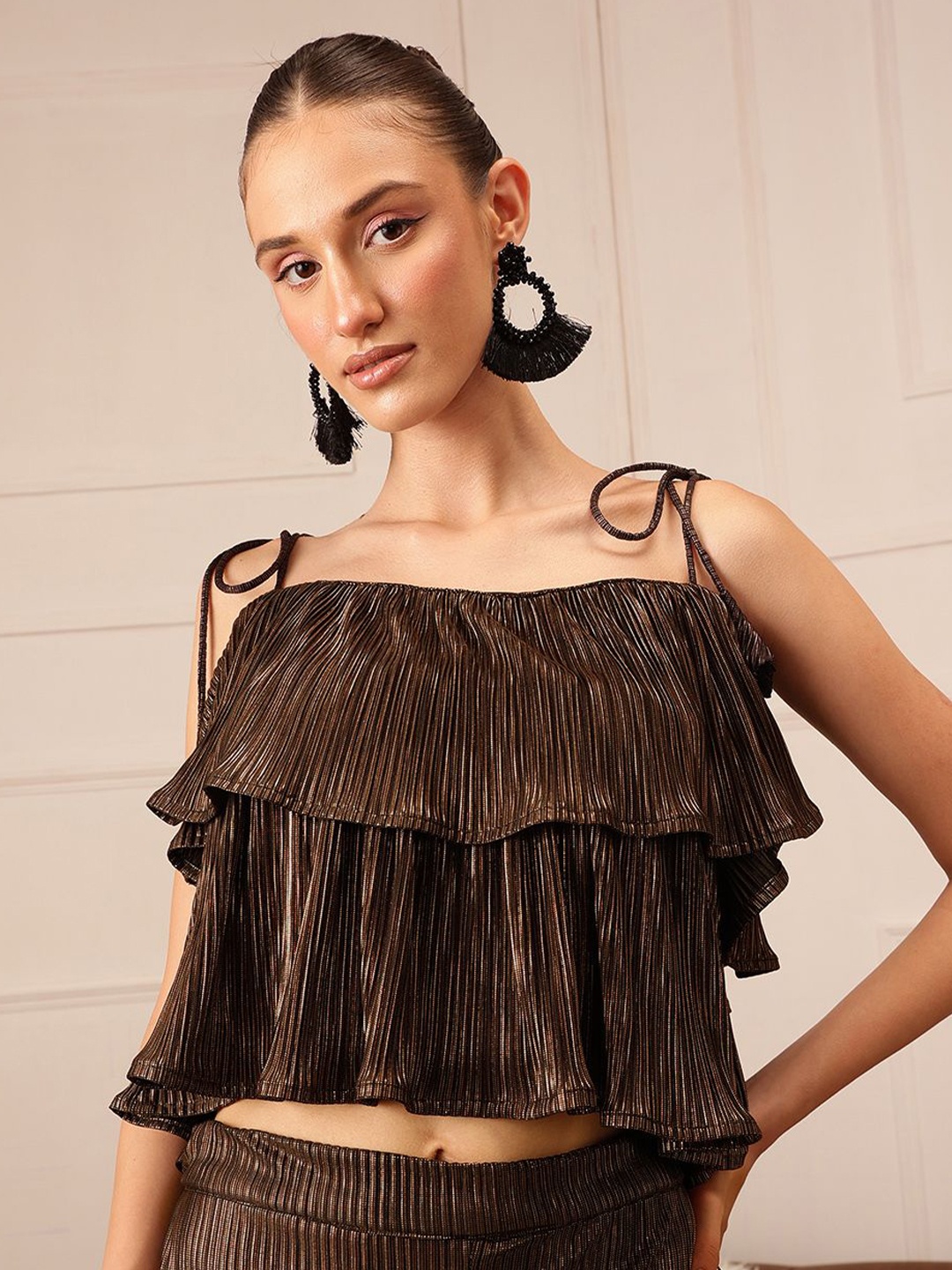 

CORSICA Women Self Design Shoulder Straps Crop Top, Copper