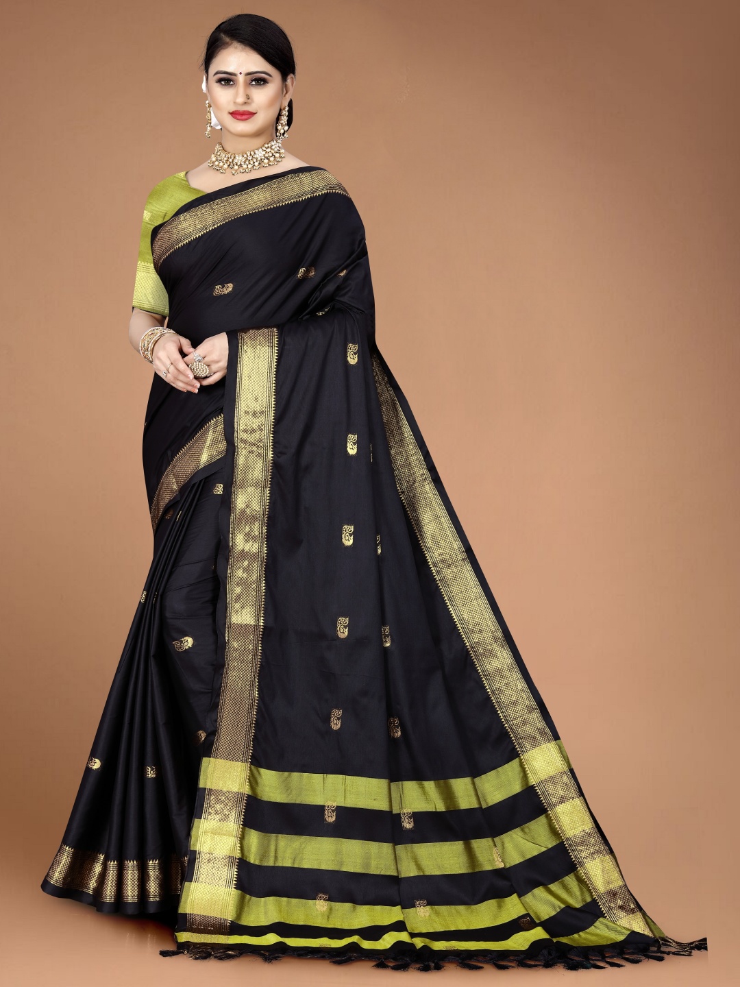 

Moda Rapido Woven Design Zari Art Silk Paithani Saree, Black