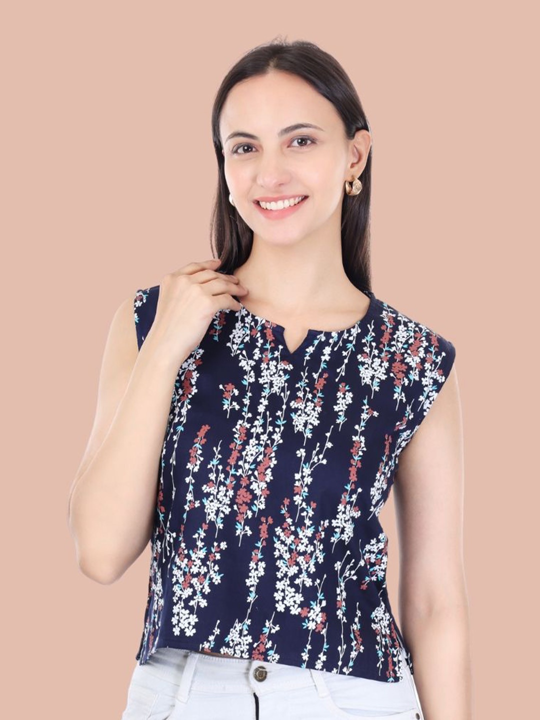 

Moda Rapido Floral Print Cotton Top, Blue