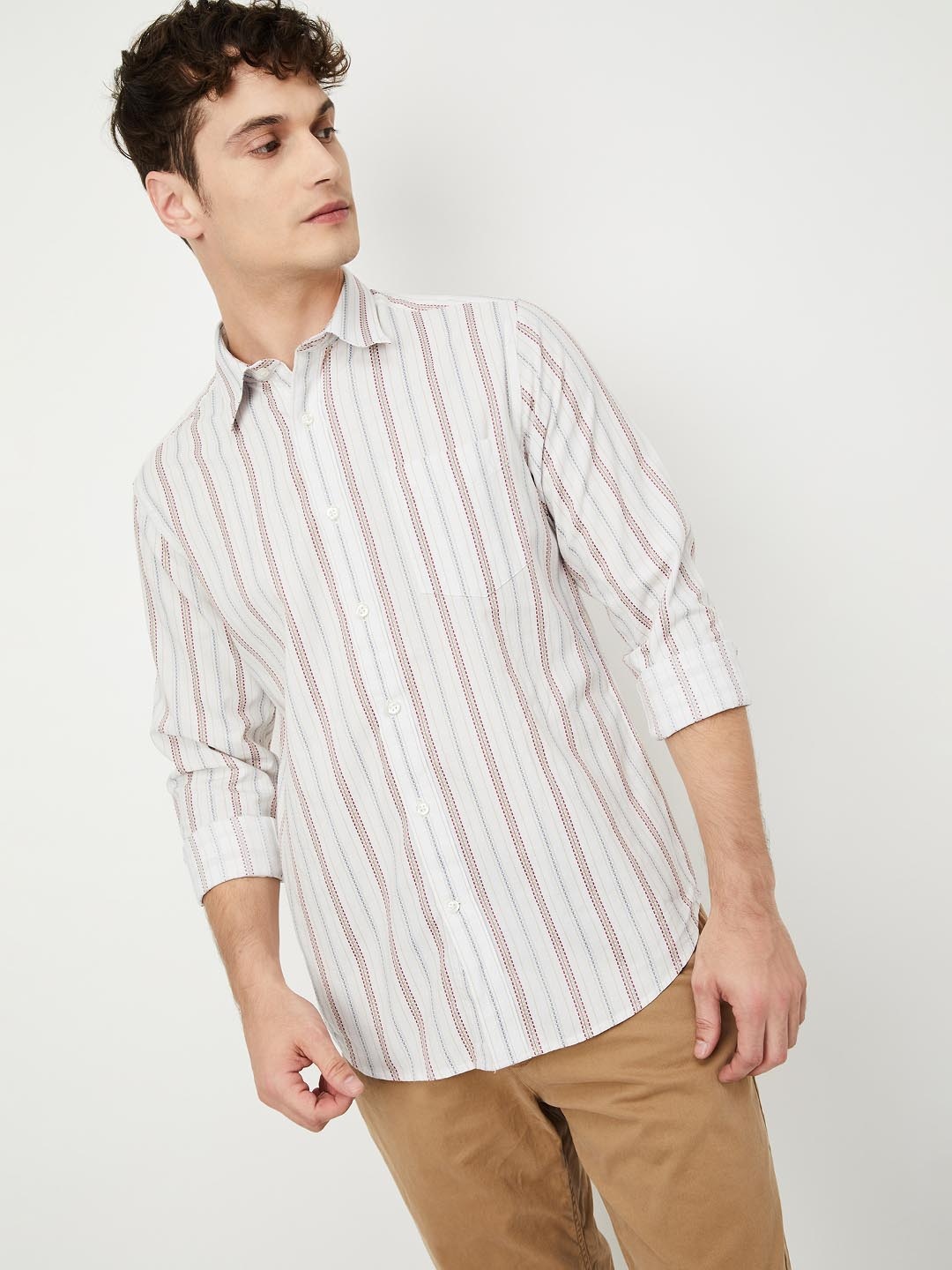 

max Men Opaque Striped Casual Shirt, Off white
