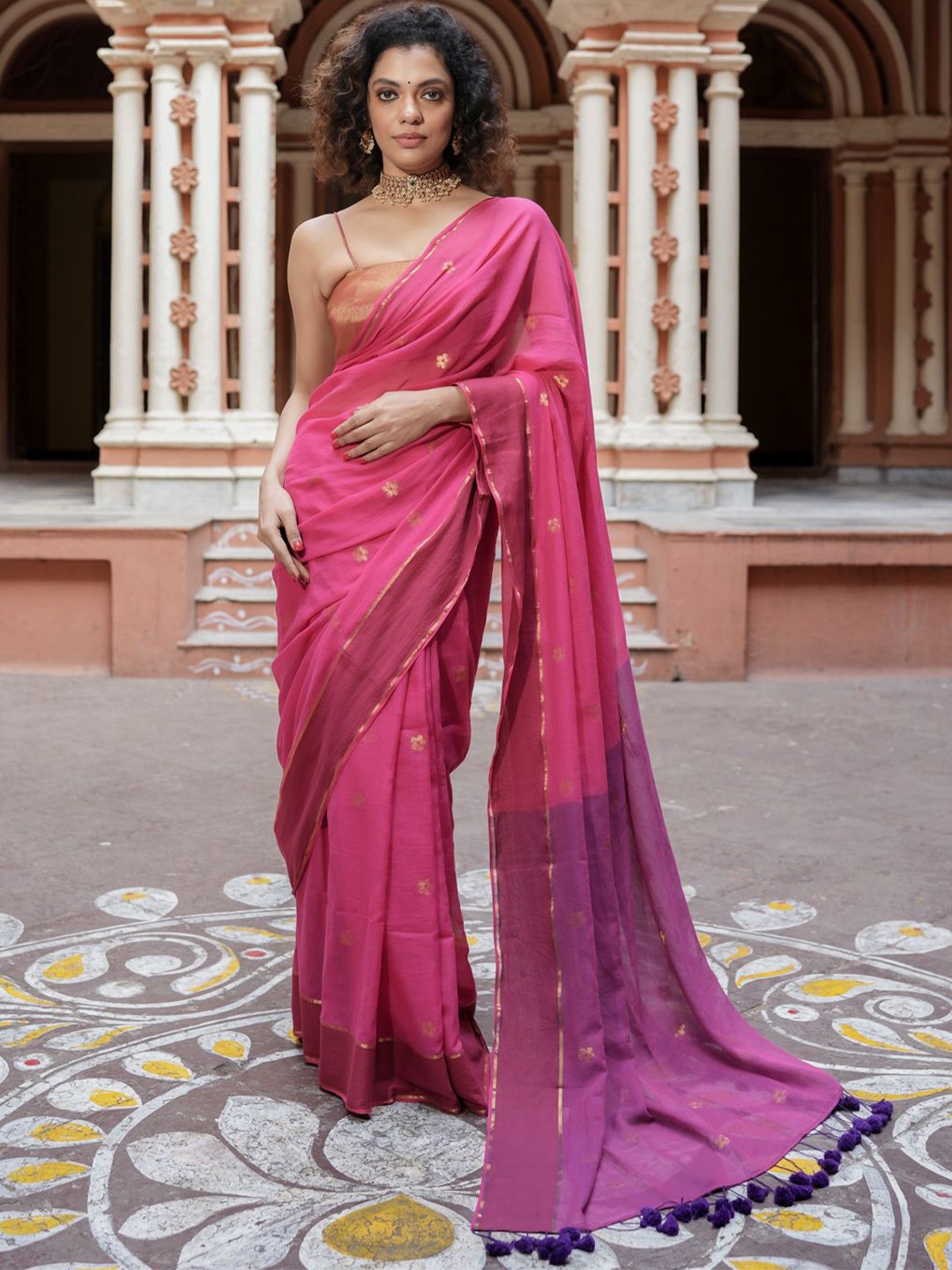 

Suta Women Cotton Zari Saree, Pink