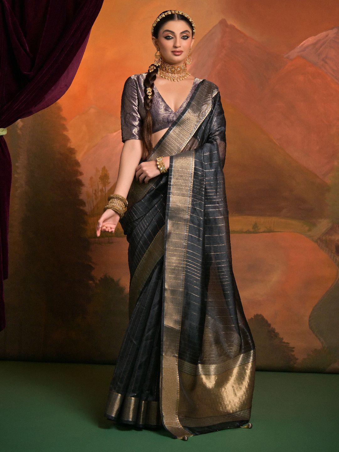 

Mitera Woven Design Zari Saree, Black