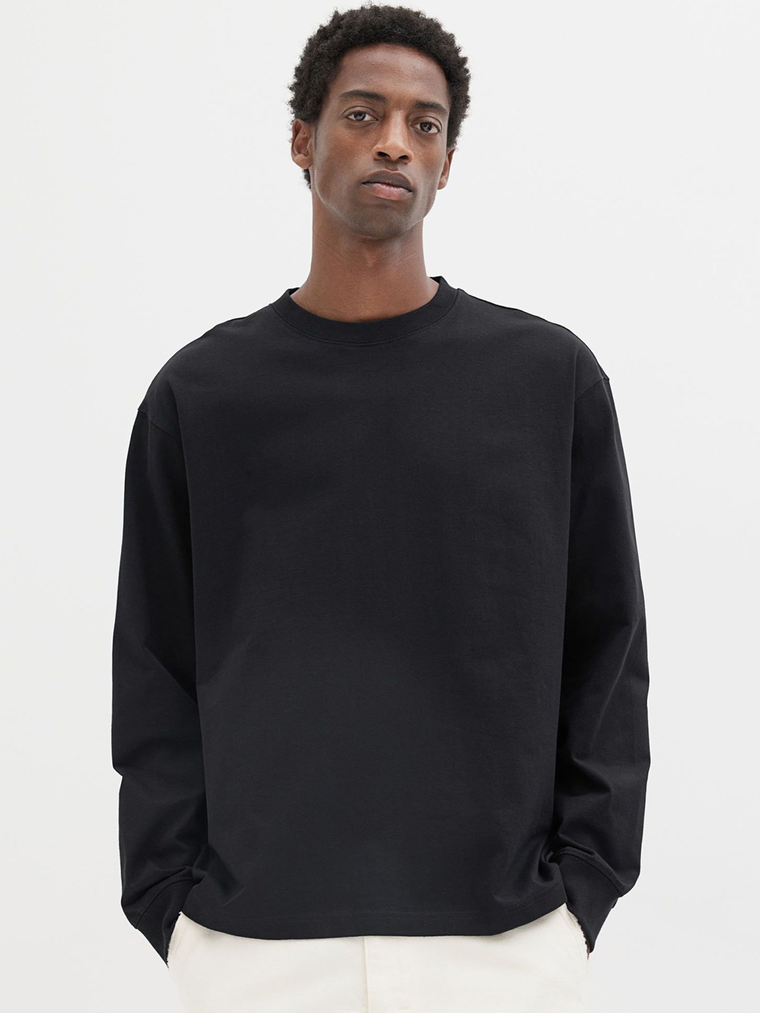 

H&M Loose Fit Long-sleeved jersey Top, Black