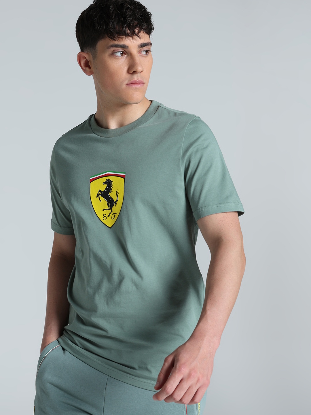 

PUMA Motorsport Men Scuderia Ferrari Race Coloured Big Shield Graphic Printed T-shirt, Green