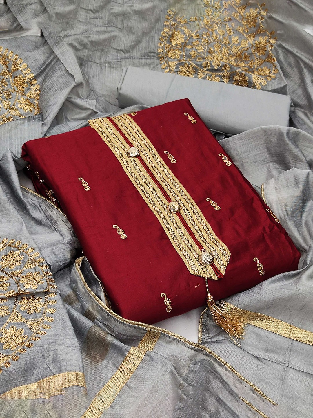 

HERE&NOW Embroidered Unstitched Dress Material, Maroon