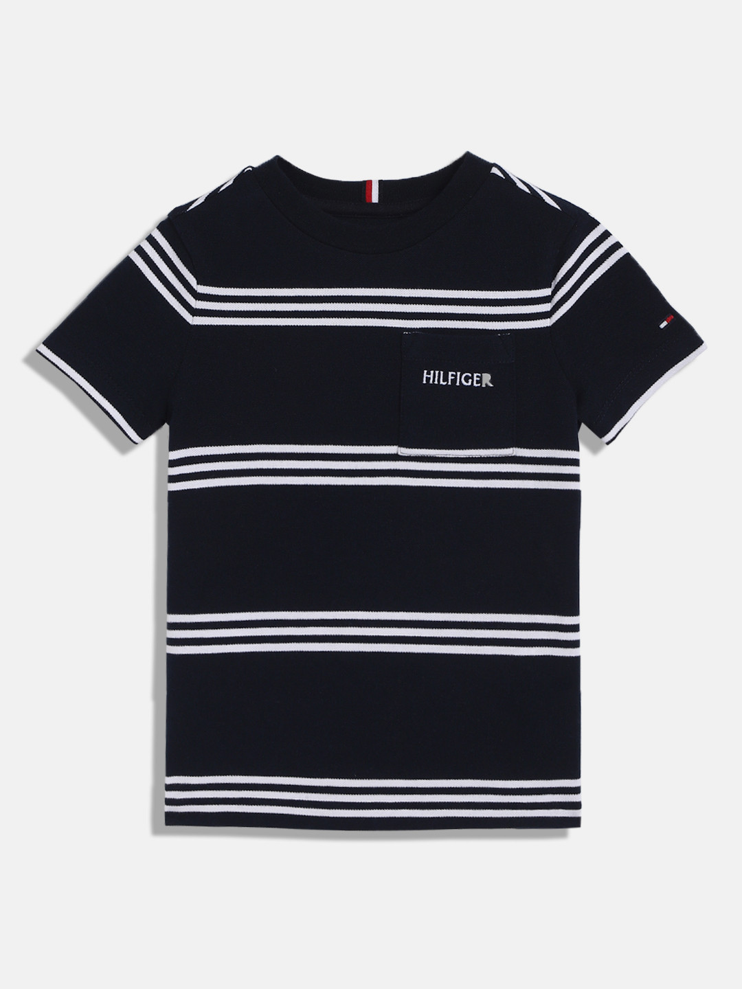 

Tommy Hilfiger Boys Striped Round Neck Cotton T-shirt, Navy blue