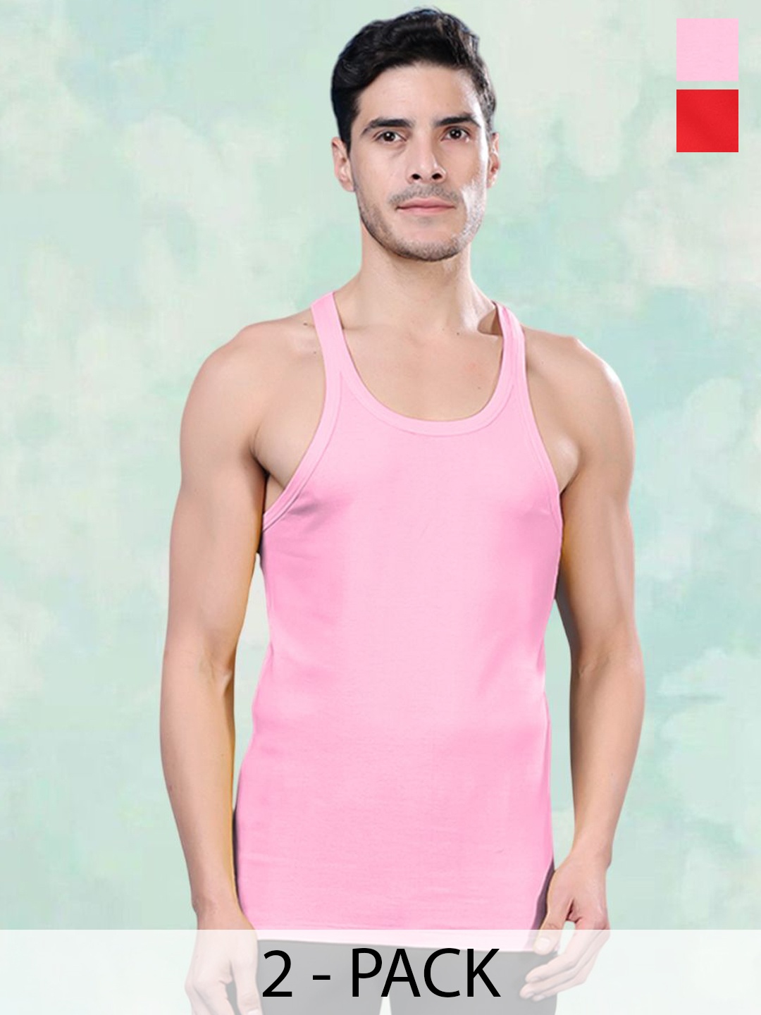 

FBAR Men Pack Of 2 Round Neck Gym Vests, Red