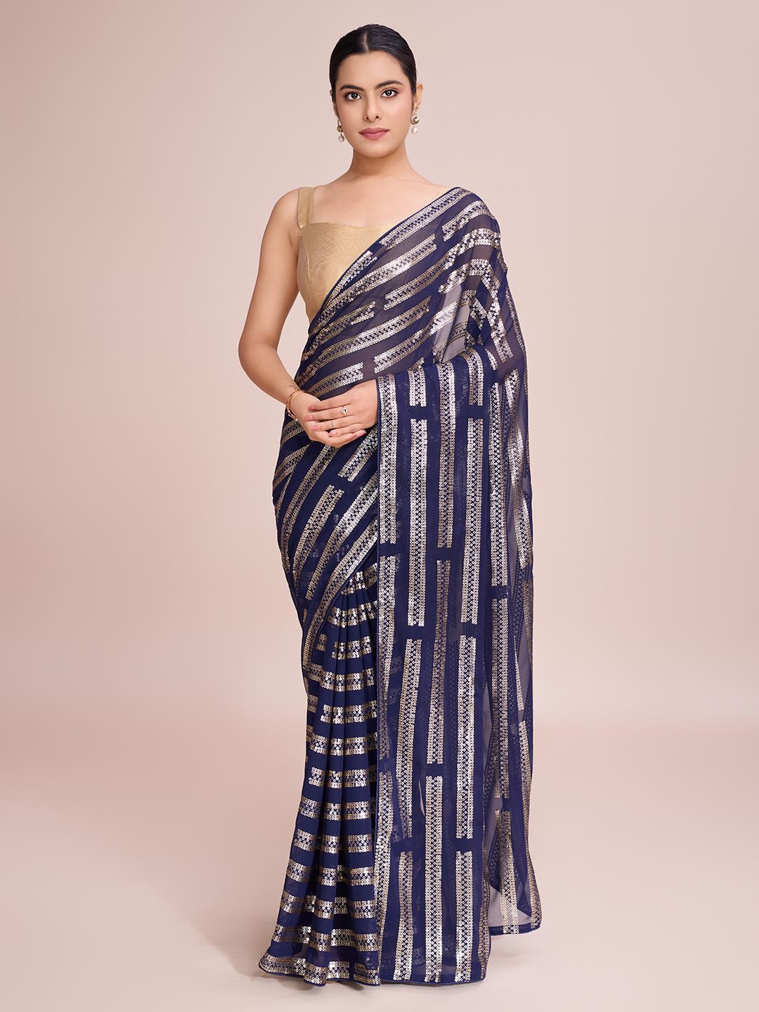 

Moda Rapido Embellished Sequinned Pure Georgette Saree, Blue