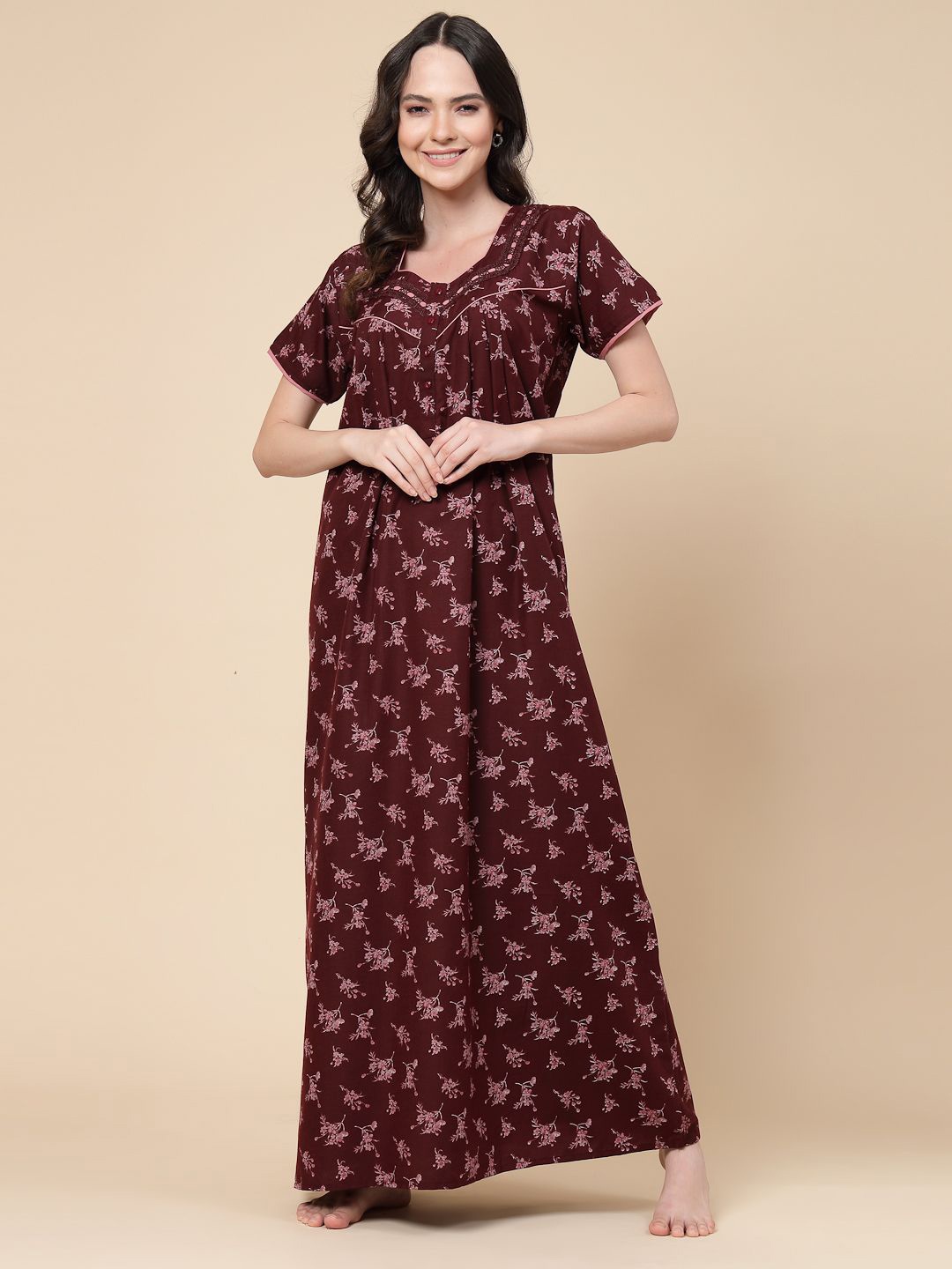 

Sweet Dreams Printed Maxi Nightdress, Maroon