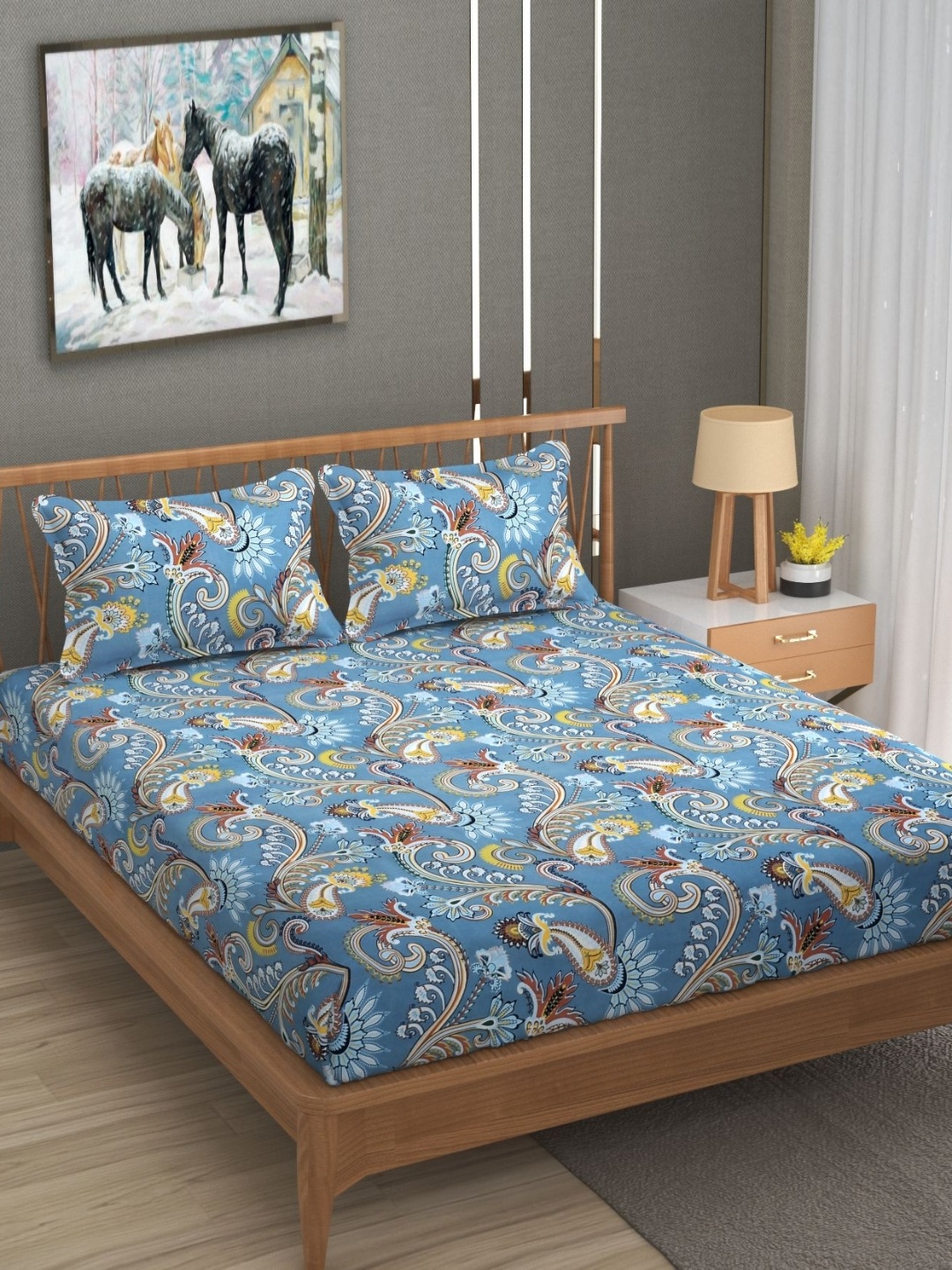 

AJISH Blue Floral 180 TC Single Bedsheet with 1 Pillow Covers Set 137.16 CM X 228.6 CM