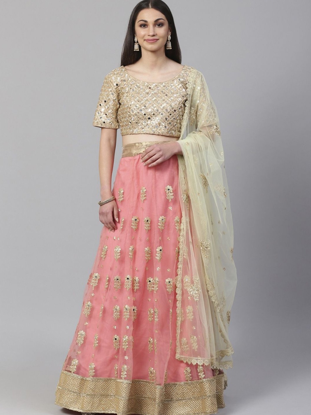 

Fusionic Embellished Semi-Stitched Lehenga & Blouse With Dupatta, Pink