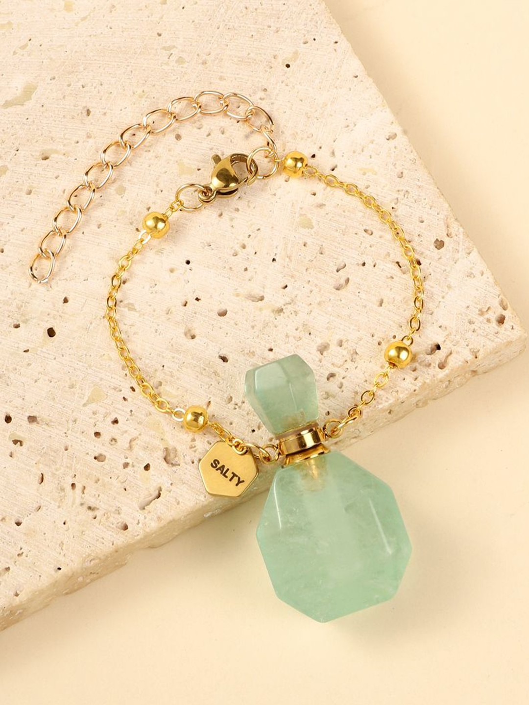 

SALTY Women Prasiolite Perfume Bottle Charm Bracelet, Gold
