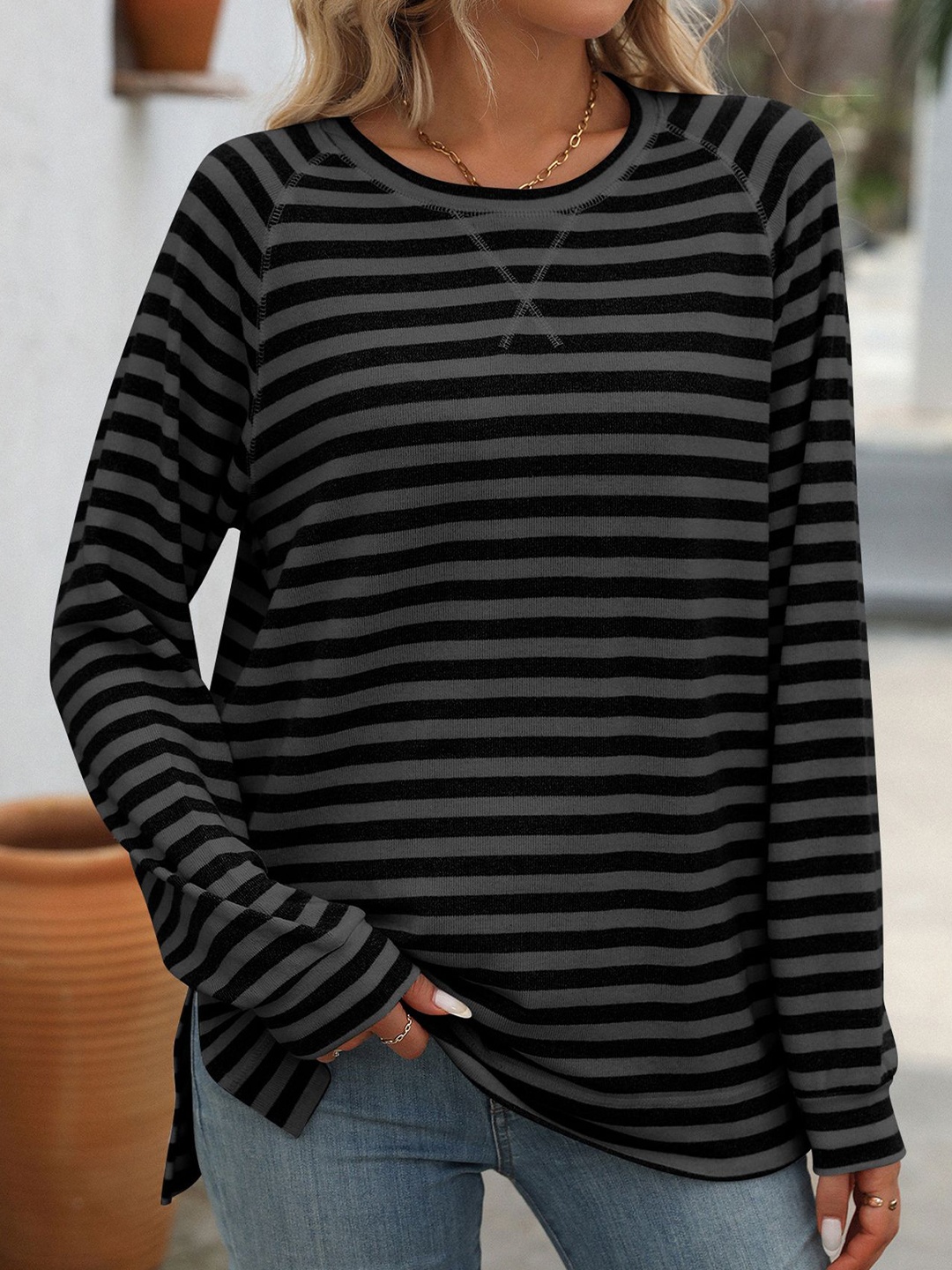 

StyleCast x Revolte Striped Top, Black