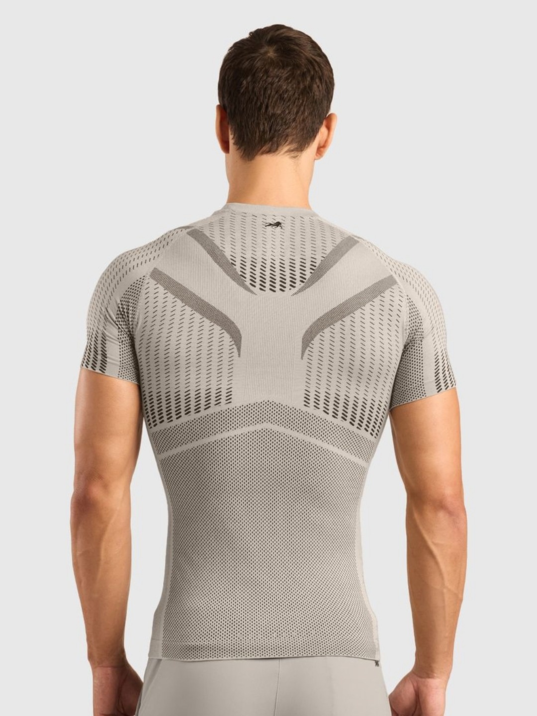 

Musclemind Men Abstract Printed Round Neck Compression T-shirt, Grey