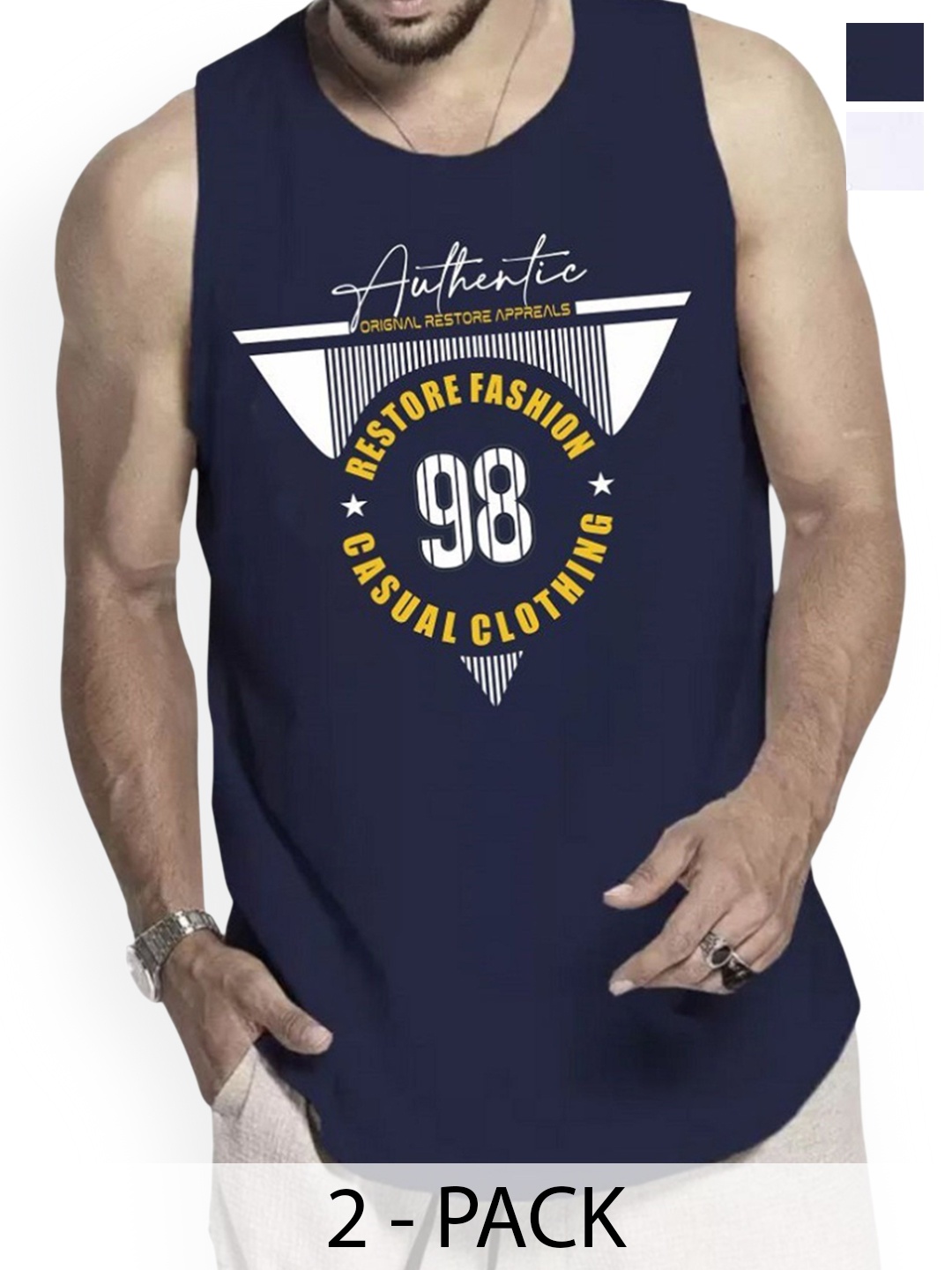 

WOOSTRO Men Pack Of 2 Printed Cotton Innerwear Vests, White