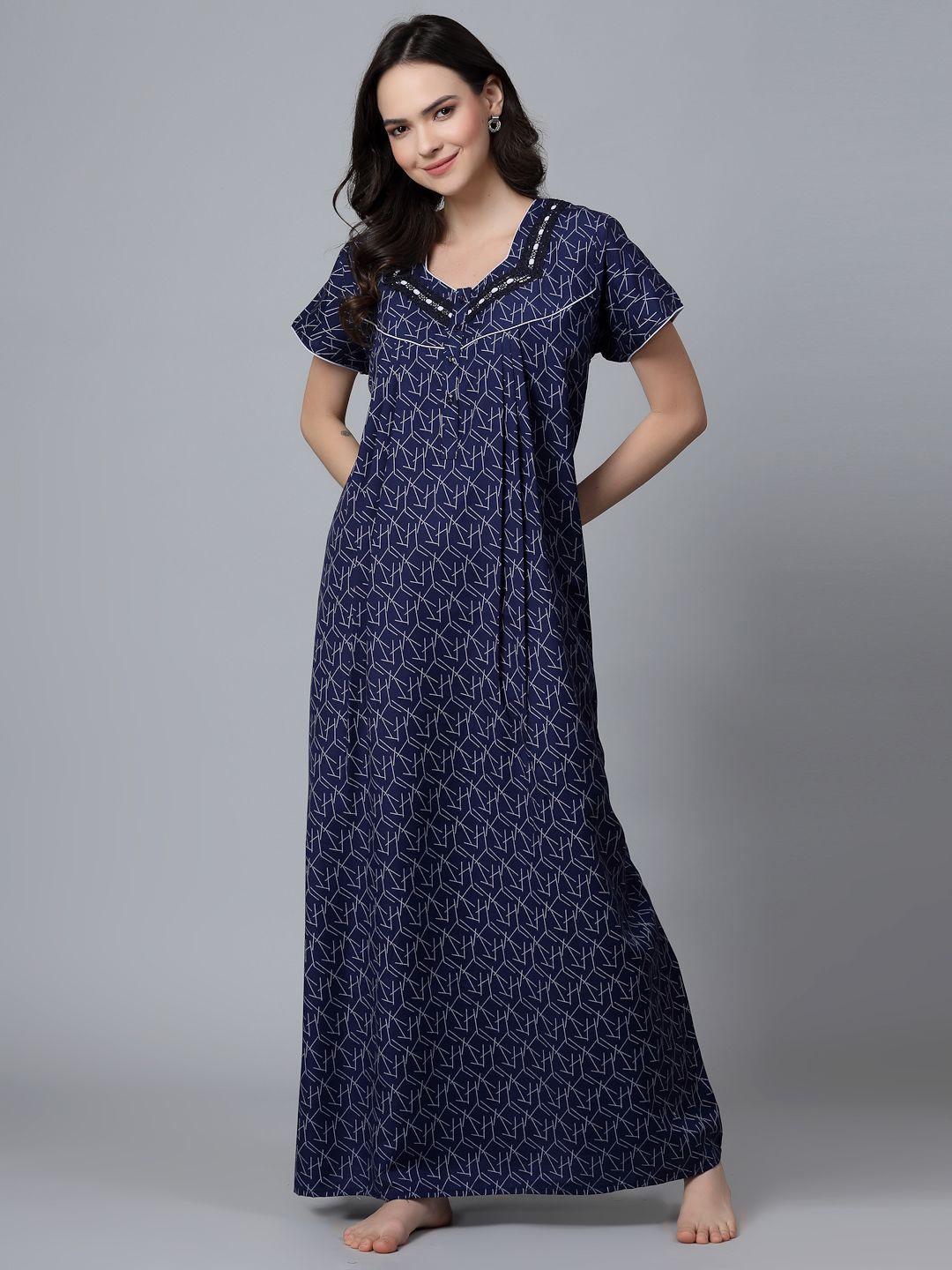 

Sweet Dreams Printed Maxi Nightdress, Navy blue