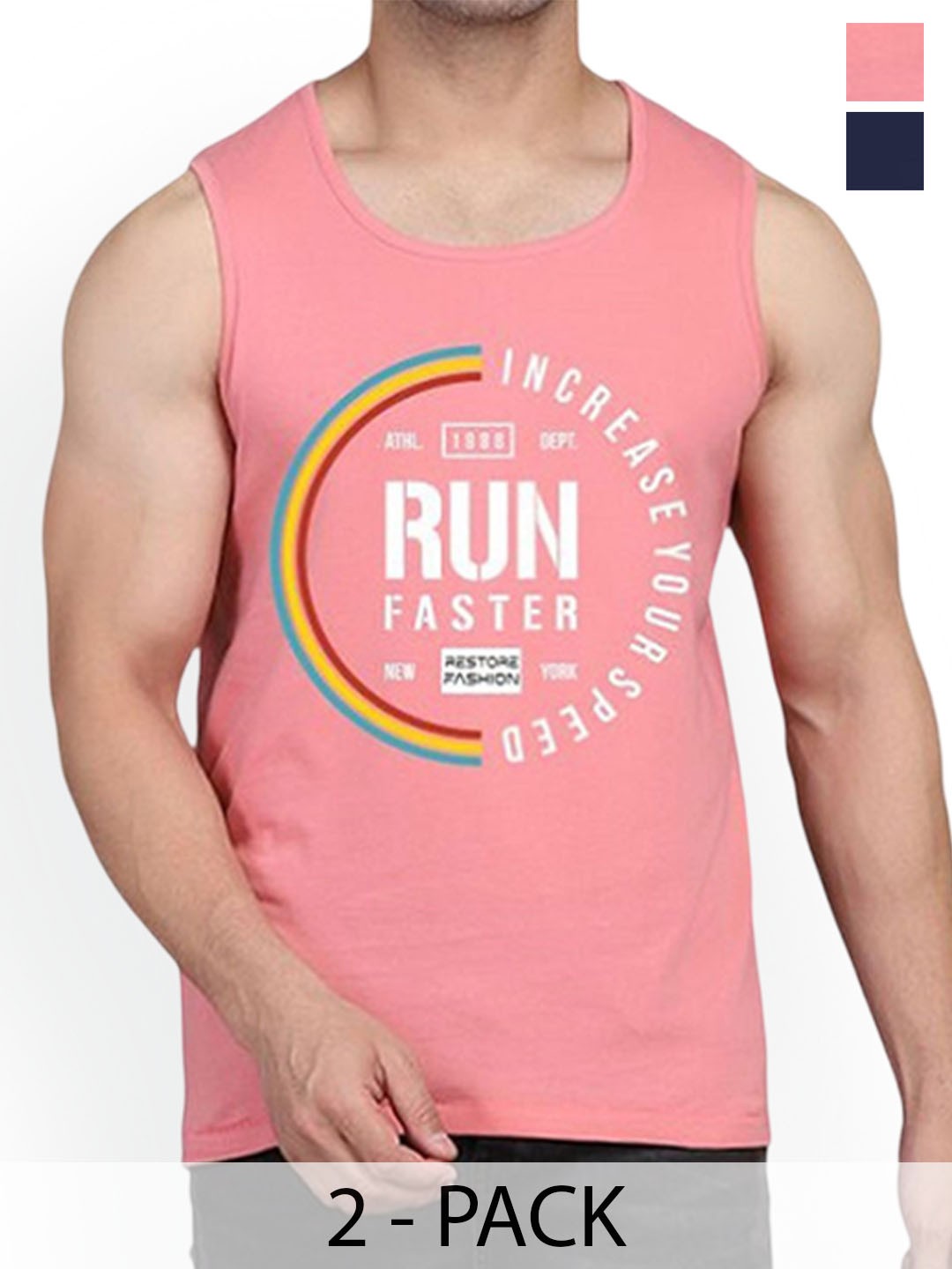 

WOOSTRO Pack Of 2 Printed Odour-Free Innerwear Vests, Navy blue