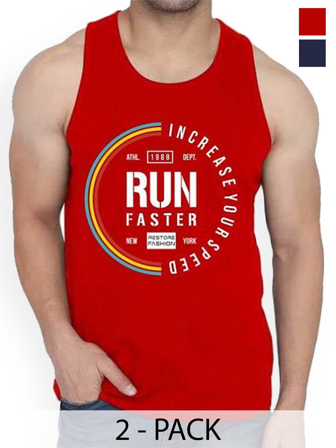 

Woostro Men Pack Of 2 Printed Cotton Gym Vests, Red