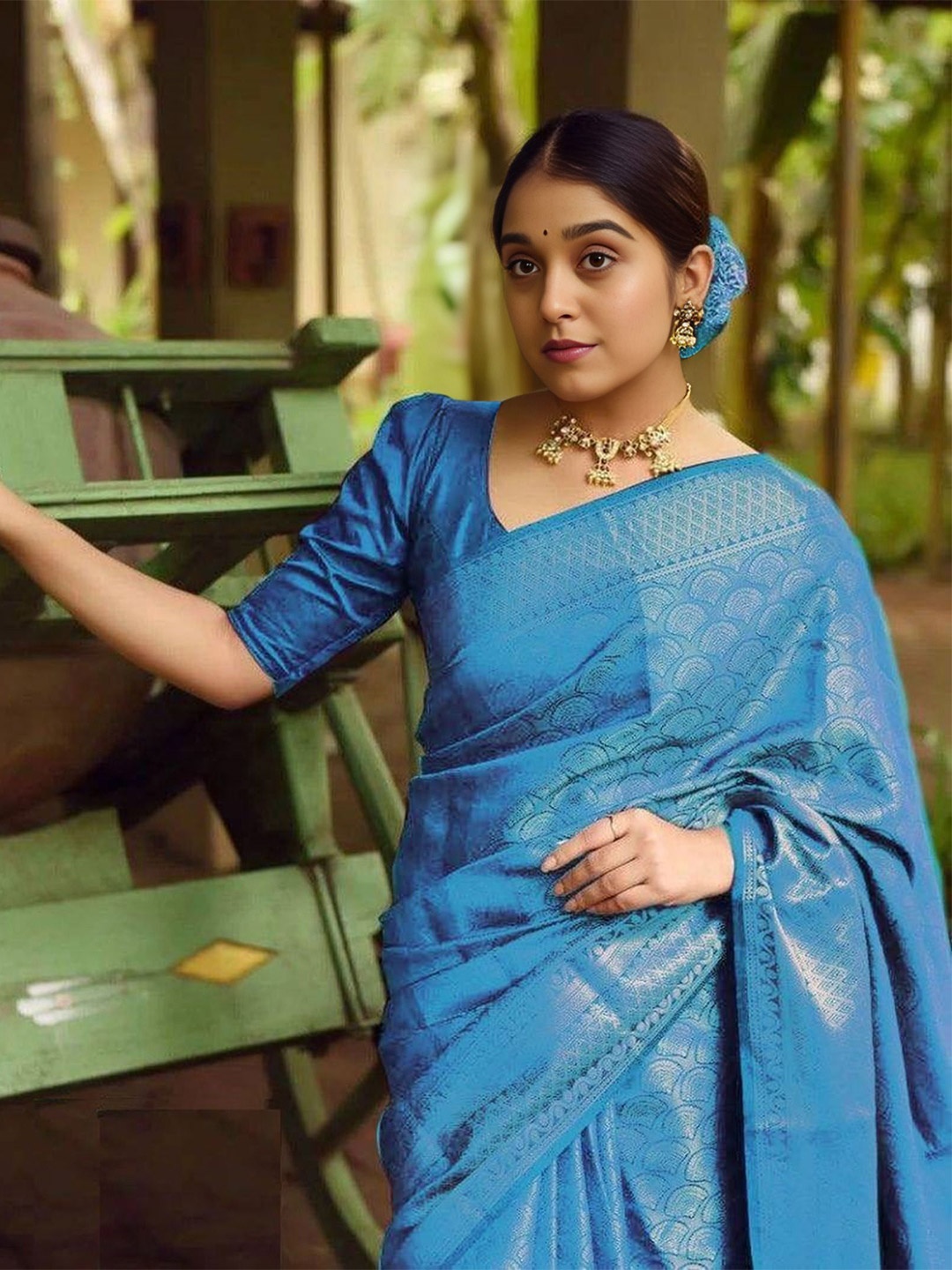 

bansari textiles Woven Design Zari Kanjeevaram Saree, Blue