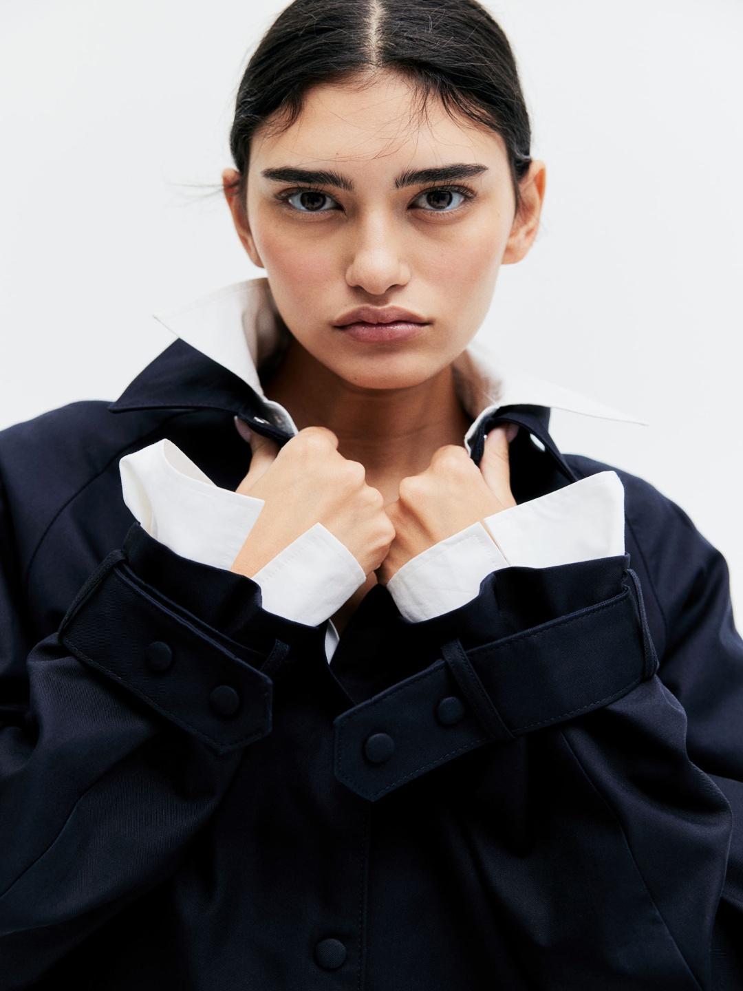 

H&M Collared Twill Jacket, Navy blue