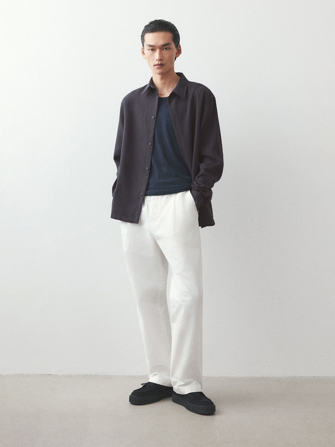 

H&M Regular Fit Muslin Shirt, Grey