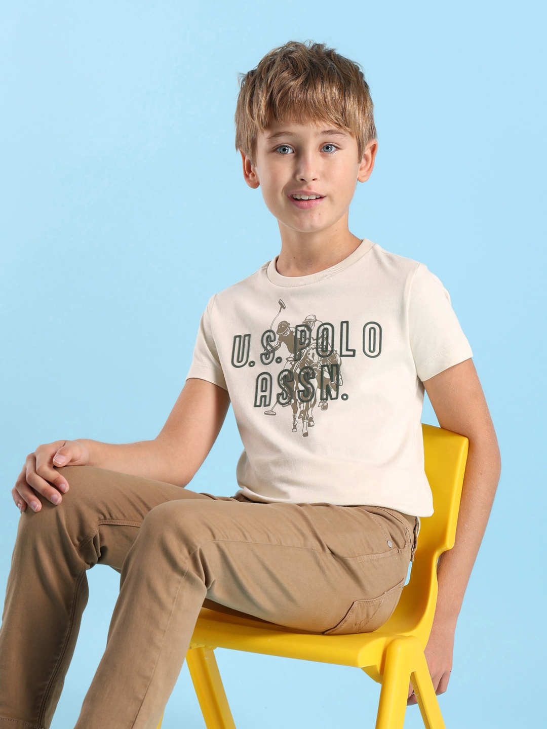 

U.S. Polo Assn. Kids Boys Brand Logo Printed T-shirt, Beige