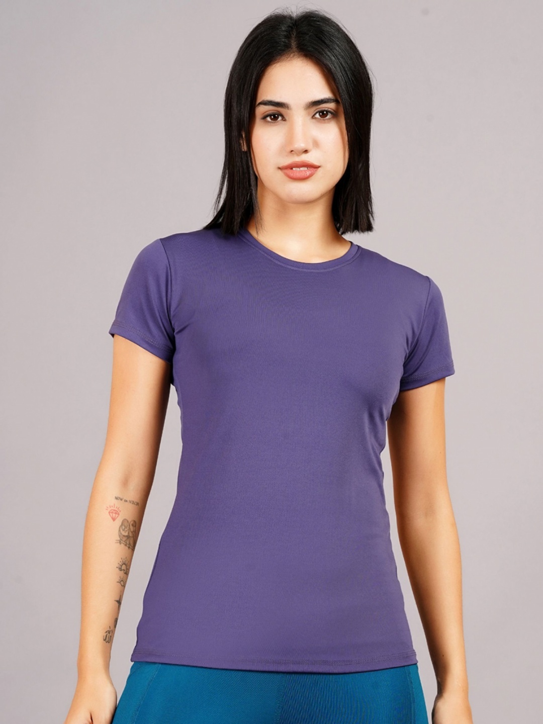 

Kyk Women Solid Round Neck Compression T-shirt, Purple