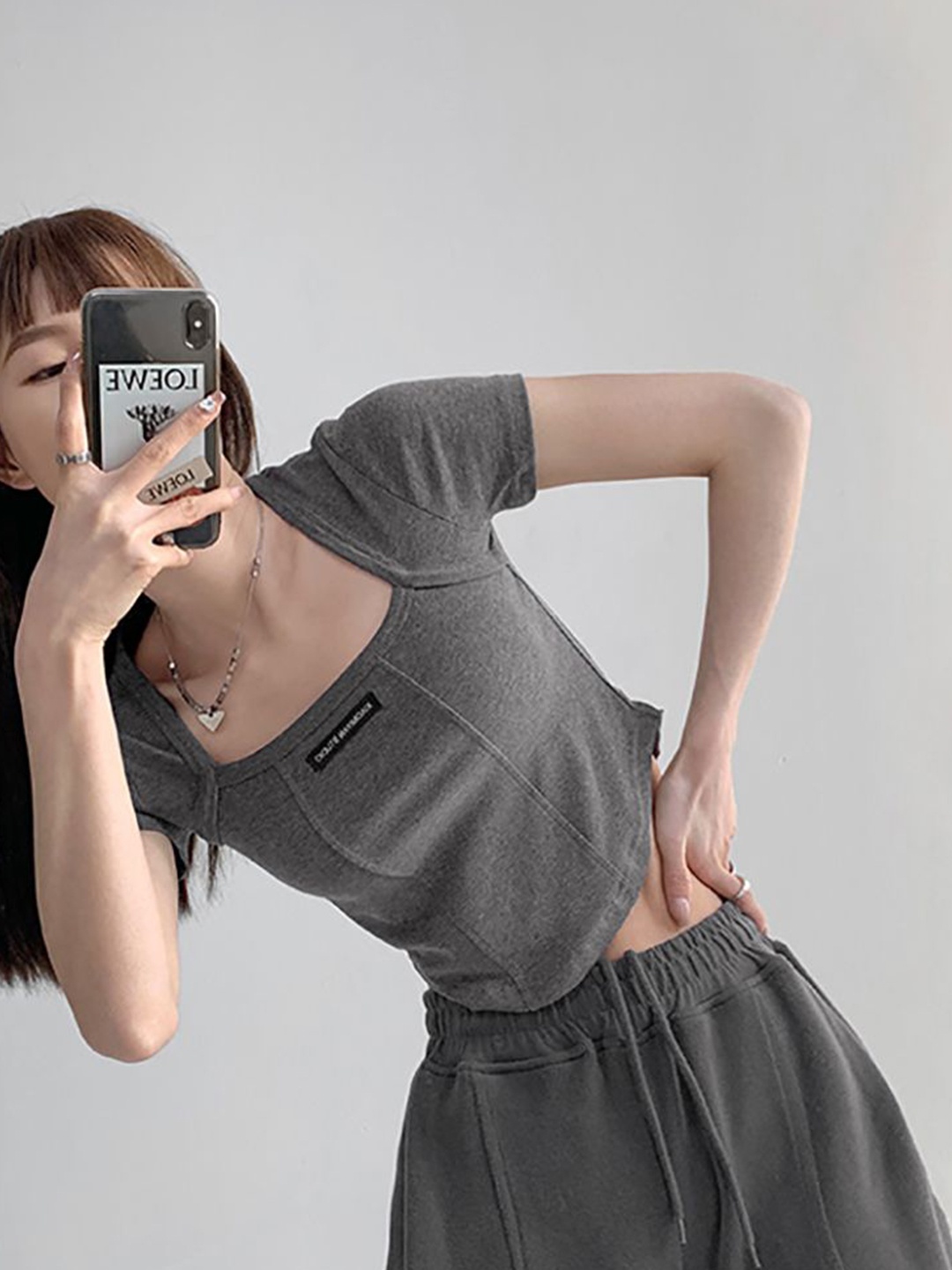 

StyleCast x Revolte Women Square Neck Top, Grey
