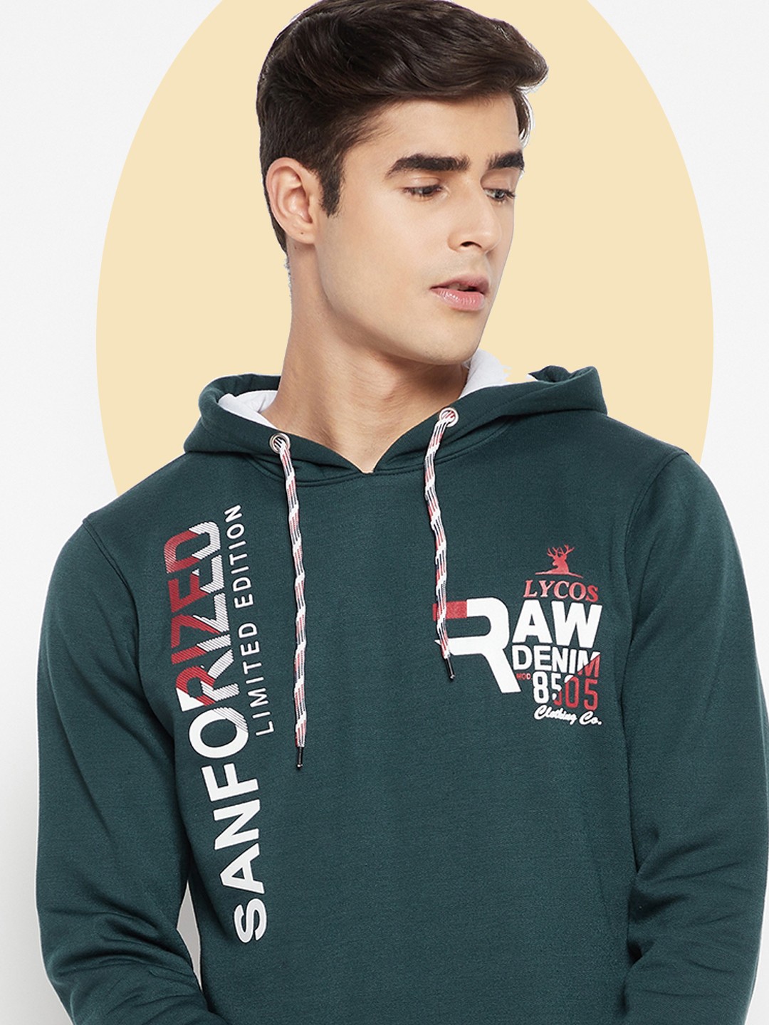 

LYCOS Men Printed Hooded Sweatshirt, Green