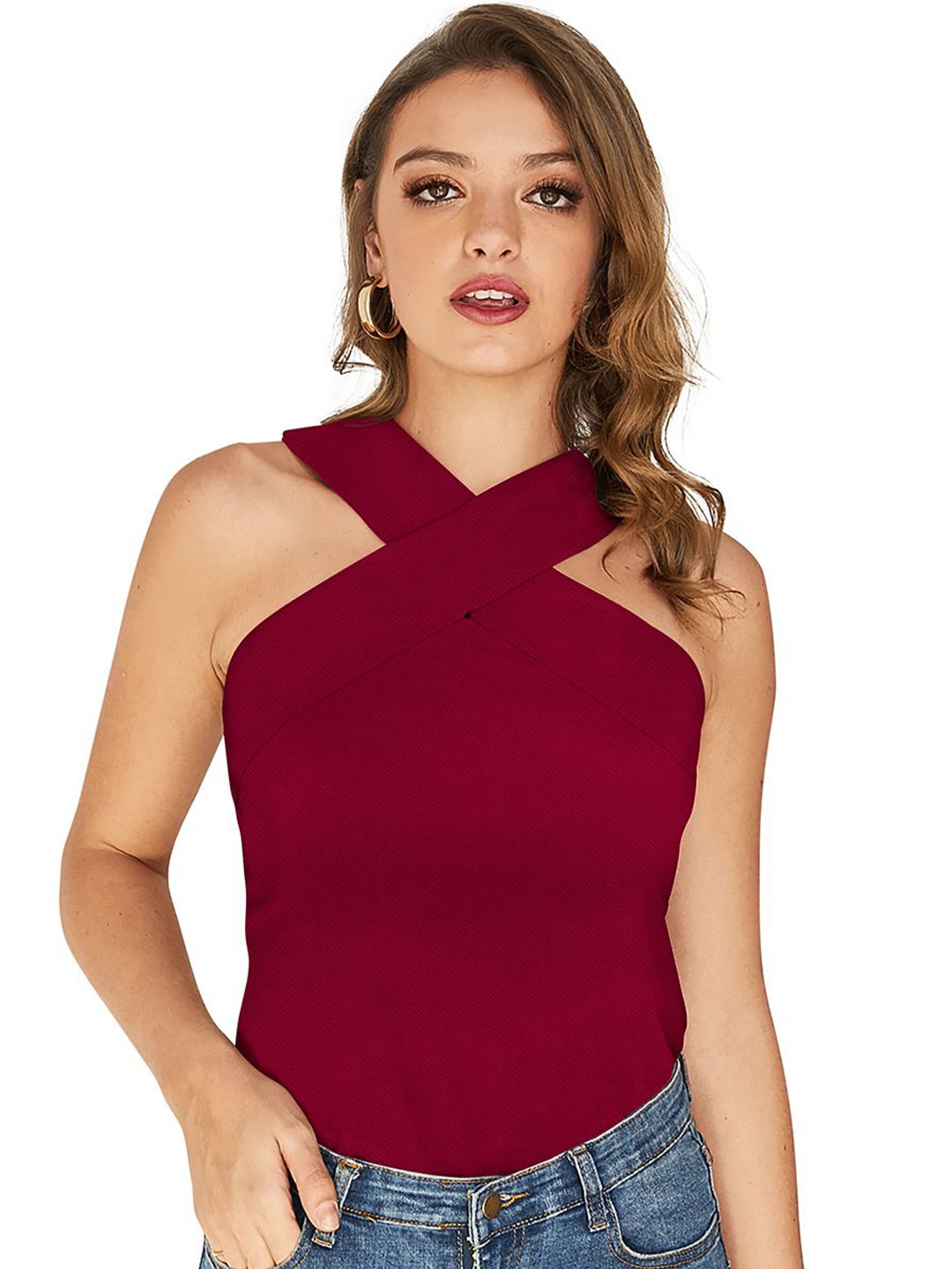 

Fashion Care Women Halter Neck Top, Maroon