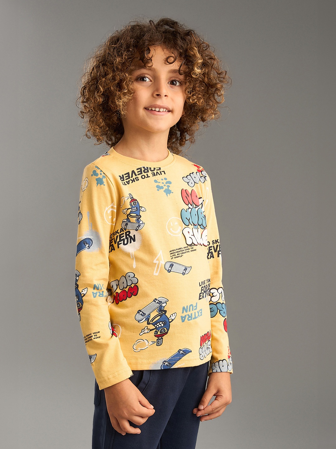 

max Boys Graphic Printed Round Neck Cotton T-shirt, Yellow